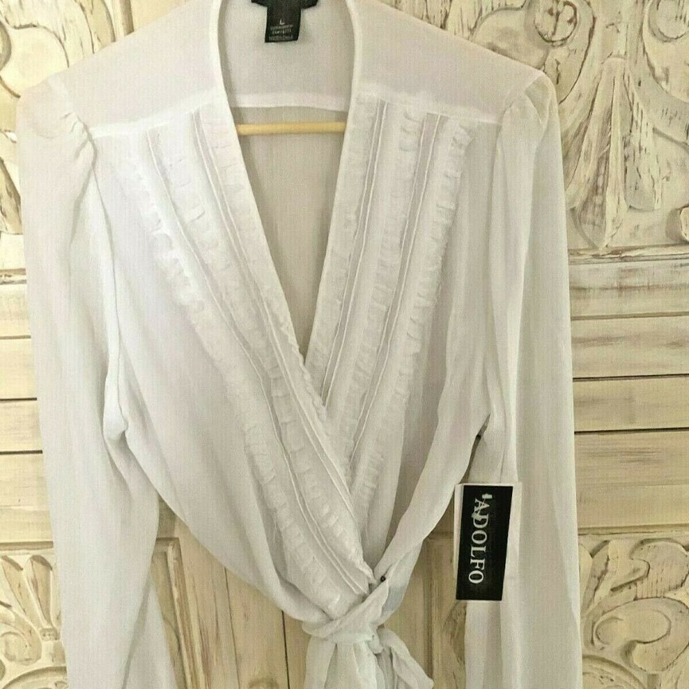 New With Tags Gorgeous Adolfo Sheer Wrap Tunic Top Blouse L $58